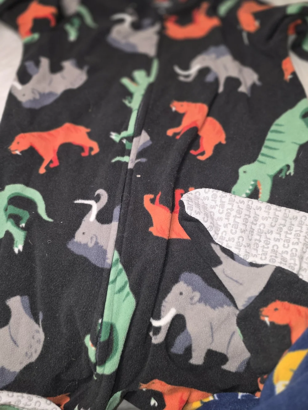 2 Carters Boys Navy Football Print Pajama Footed Fleece/ Dino Black